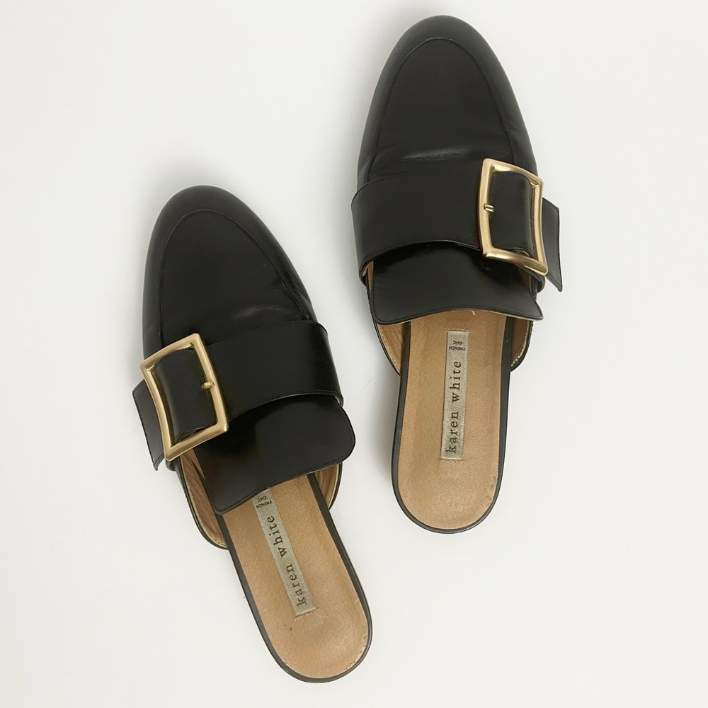 Karen White Black Slip On Loafer Mules